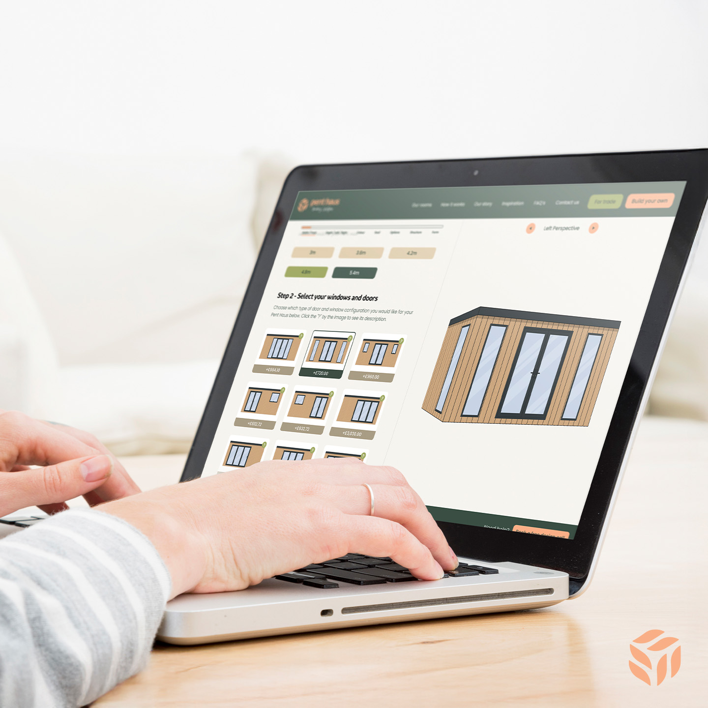 Designing a Pent Haus garden room on a laptop using the online configurator