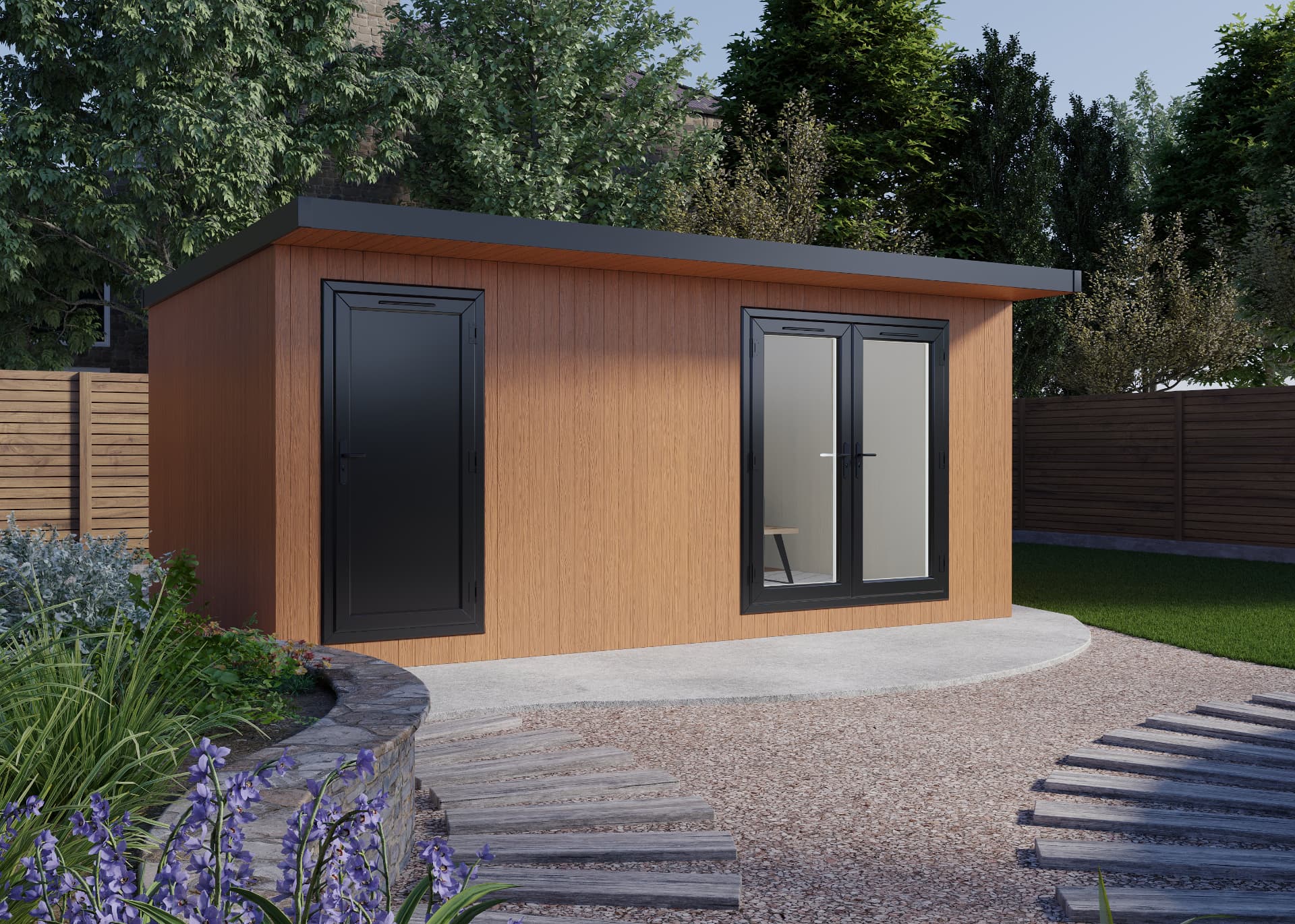 Ready to Go range Cedar garden room, left aligned layout with anthracite door and window
