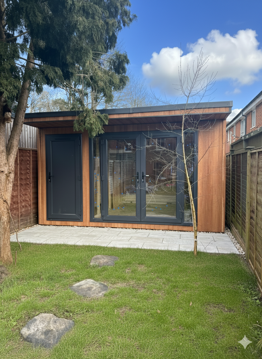 A finished garden room in a Solent back garden